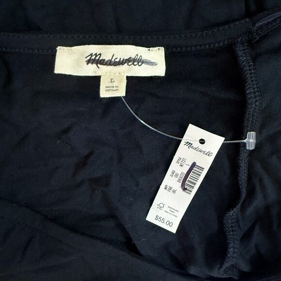 MADEWELL Jersey V-Neck Long-Sleeve Top L Jet Black Slim Fit NWT B47 - Picture 5 of 6